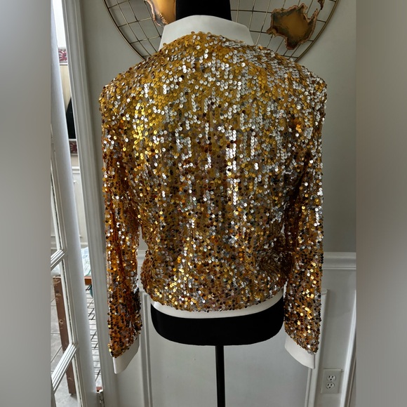 Womens Long Sleeve Sequin Zipper Jacket with Ribbed Cuffs - Picture 7 of 13